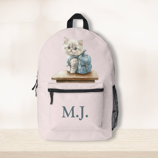 Cute Kitten with Backpack Custom Monogram Backpack