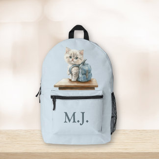 Cute Kitten with Backpack Custom Monogram Backpack
