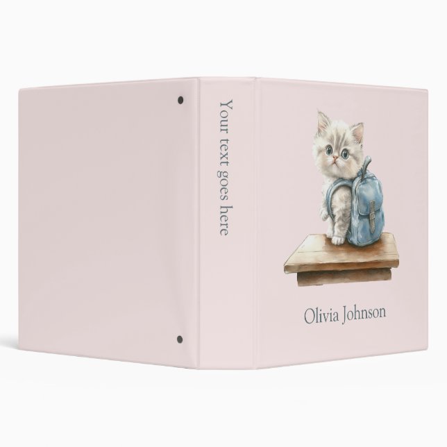 Cute Kitten with Backpack Personalized Binder (Background)
