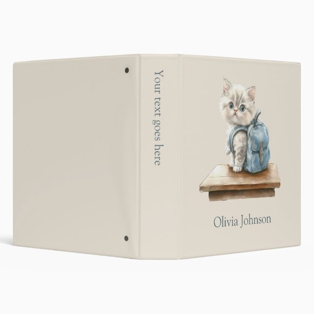 Cute Kitten with Backpack Personalized Binder (Background)