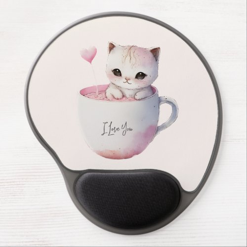 Cute Kitten with Balloon Heart Gel Mouse Pad