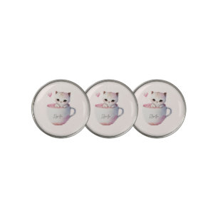 Cute Kitten with Balloon Heart Golf Ball Marker