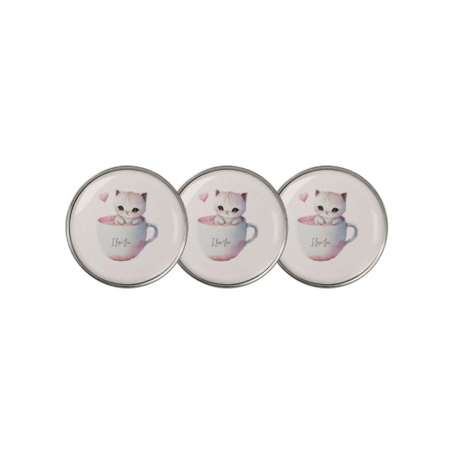 Cute Kitten with Balloon Heart Golf Ball Marker (3 Up)