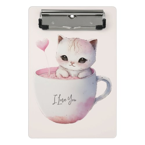 Cute Kitten with Balloon Heart Mini Clipboard