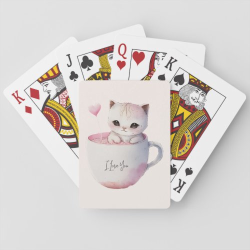 Cute Kitten with Balloon Heart Poker Cards
