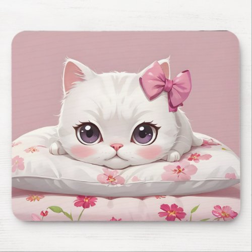 Cute Kitten with Bow Mouse Pad