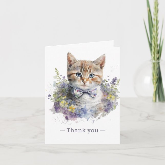 Cute Kitten with Bow Tie  Letterpress Thank You Card (Front)