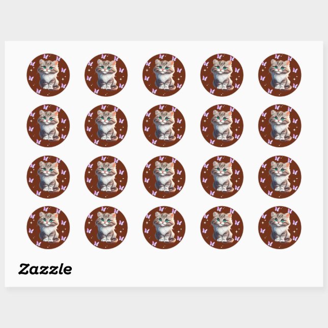 Cute Kitten with Butterflies Sticker | Adorable Ca (Sheet)