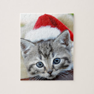 Cute kitten with Christmas hat Jigsaw Puzzle