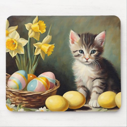 Cute Kitten With Easter Eggs Mouse Pad