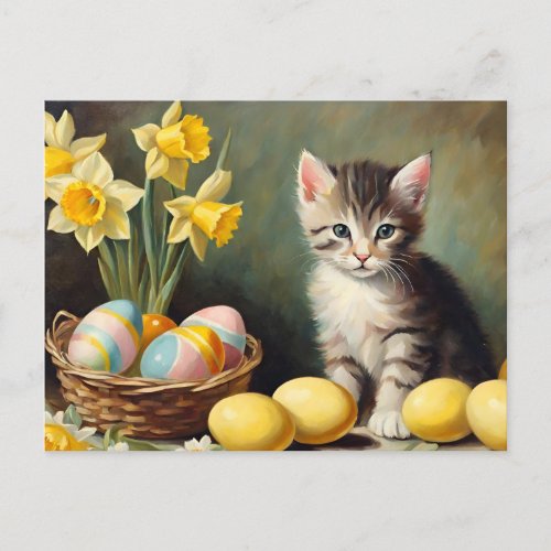 Cute Kitten With Easter Eggs Postcard