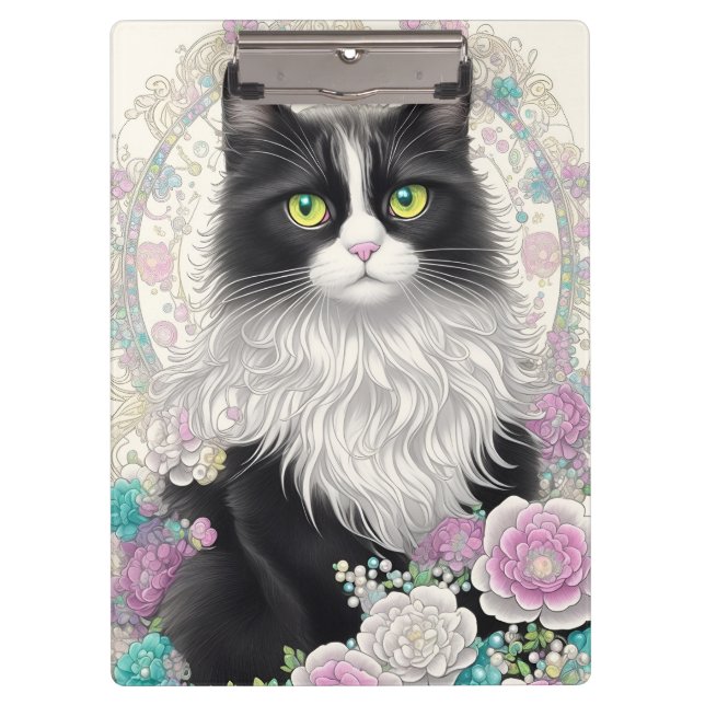 Cute Kitten with Flowers Clipboard (Front)