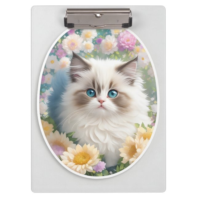 Cute Kitten with Flowers Clipboard (Front)