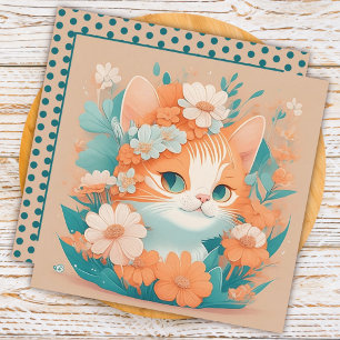 Cute Kitten with Flowers Note Card