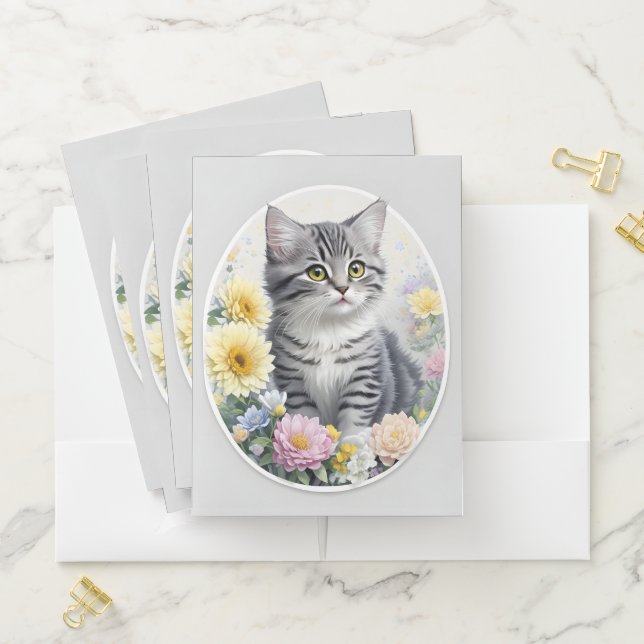 Cute Kitten with Flowers  Pocket Folder (In Situ)