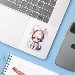 Cute Kitten with Headphones Charm Sticker