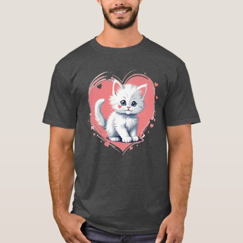 Cute kitten with heart T_Shirt