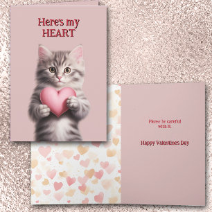 Cute Kitten with Heart Valentine Card