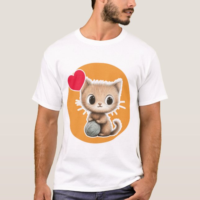 Cute Kitten with its Yarn ball T-Shirt (Front)
