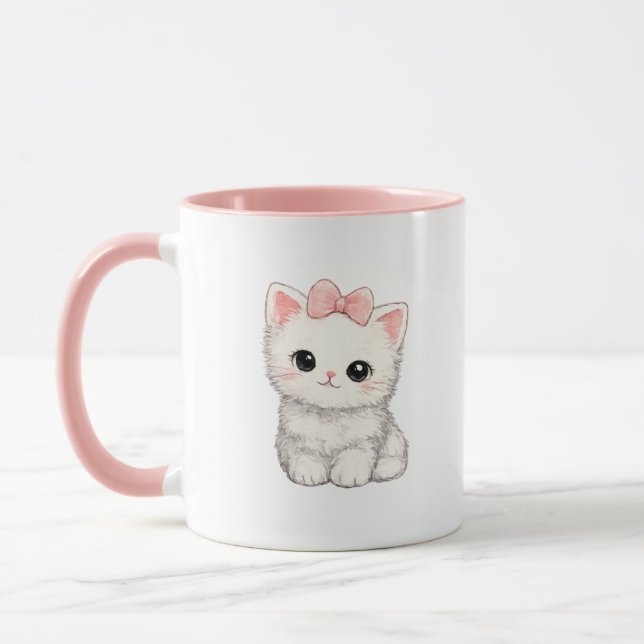 Cute Kitten with Pink Bow Mug (Left)