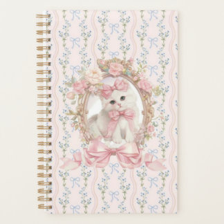 Cute Kitten with Pink Bows & Floral Notebook