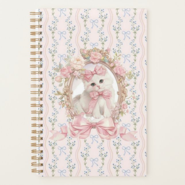 Cute Kitten with Pink Bows & Floral Notebook (Front)