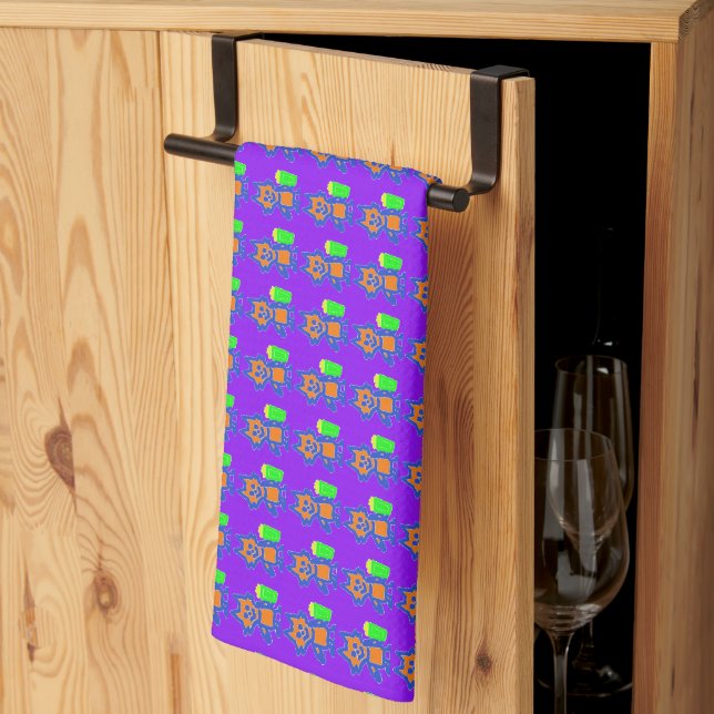 Cute Kitten with Popcorn on Purple Kitchen Towel (Thirds Fold)