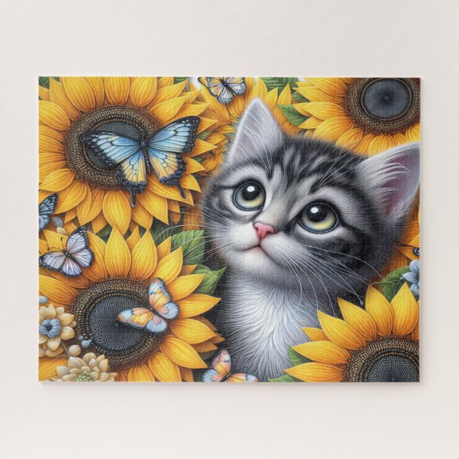 Cute Kitten With Sunflowers Jigsaw Puzzle (Horizontal)