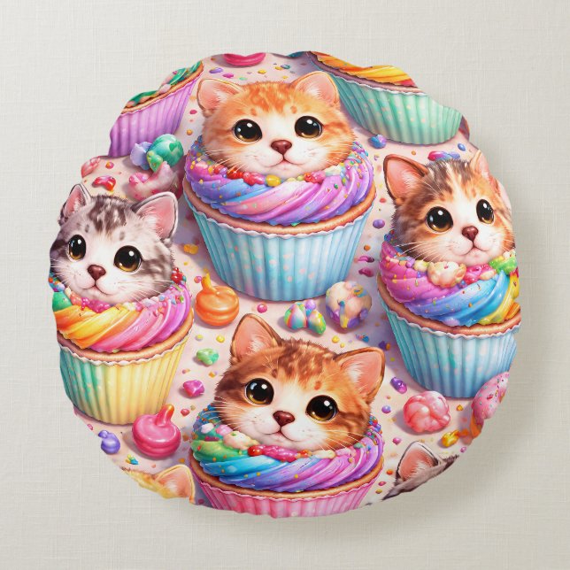 Cute kittens and cupcake cupcakes, cushion rainbow (Front)