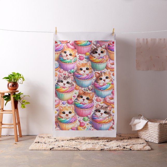 Cute kittens and cupcakes, fabric rainbow sweet tr (In Situ)