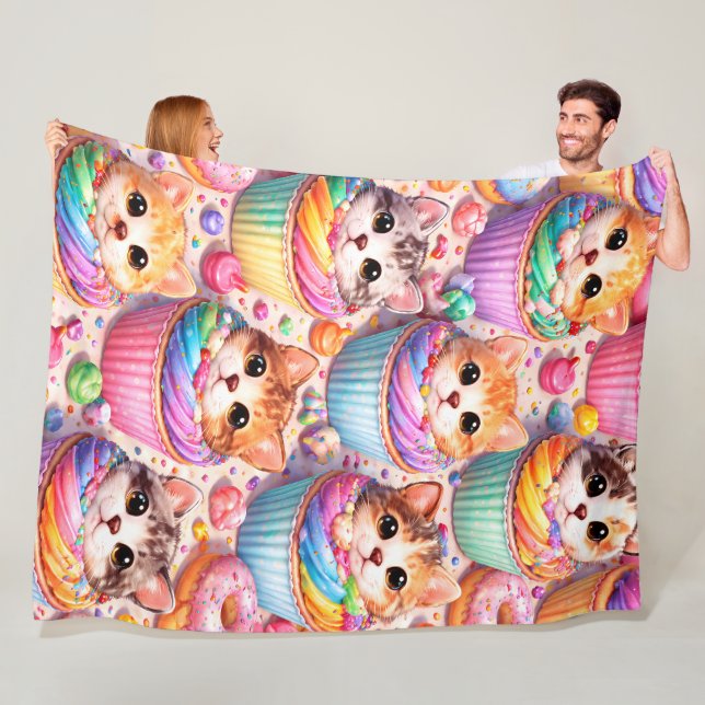 Cute kittens and cupcakes, fleece blanket, rainbow (In Situ)