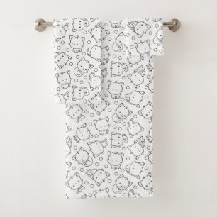 Cute Kittens and polka dots Black & White  Bath Towel Set