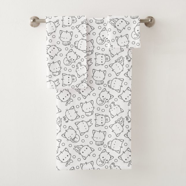 Cute Kittens and polka dots Black & White  Bath Towel Set (Insitu)