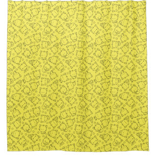 Cute Kittens and polka dots Black & Yellow Shower Curtain