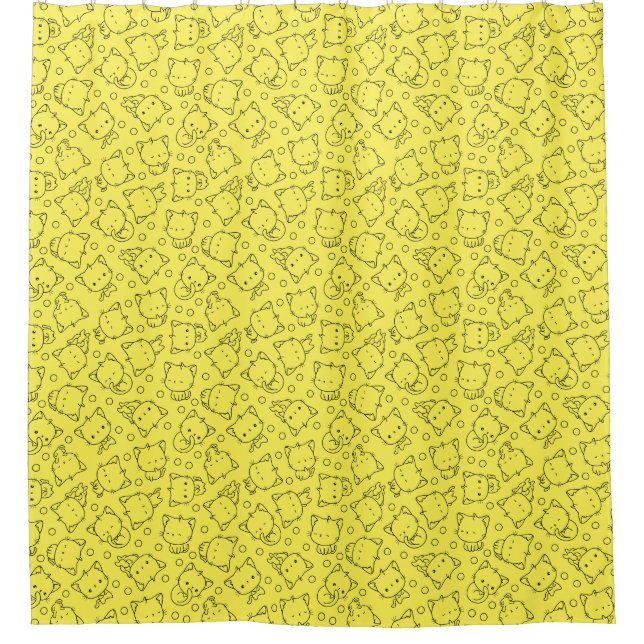 Cute Kittens and polka dots Black & Yellow Shower Curtain (Front)