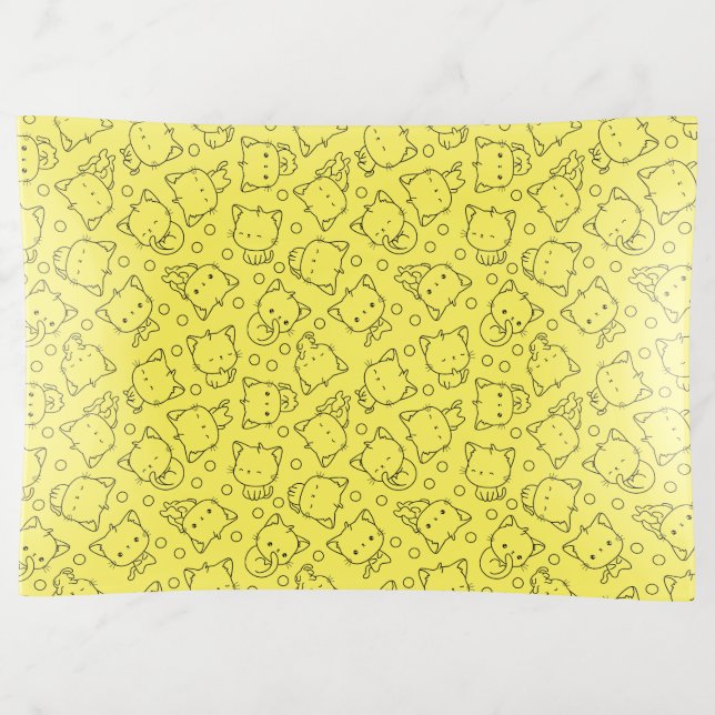 Cute Kittens and polka dots Black & Yellow Trinket Tray (Front)