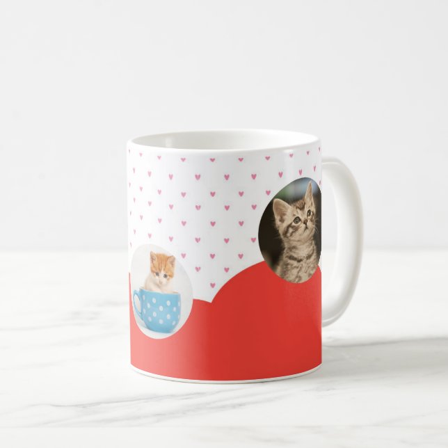 Cute Kittens and Red Hearts Pattern Personalized  Coffee Mug (Front Right)