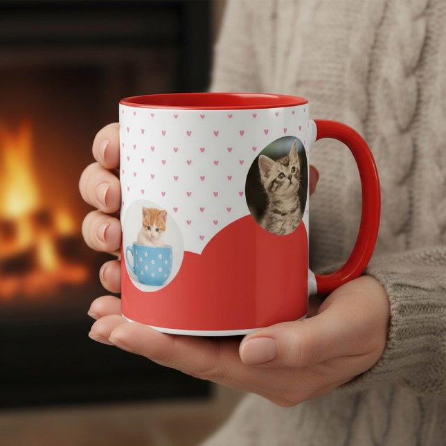 Cute Kittens and Red Hearts Pattern Personalized  Mug (Creator Uploaded)