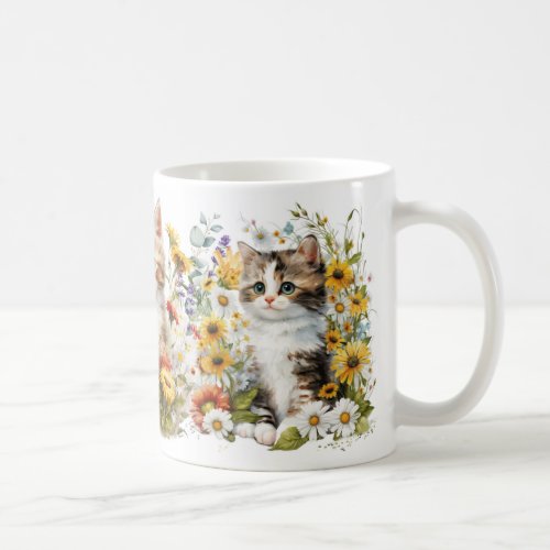Cute Kittens and Wildflower Mug 11oz Cat Lover Mug