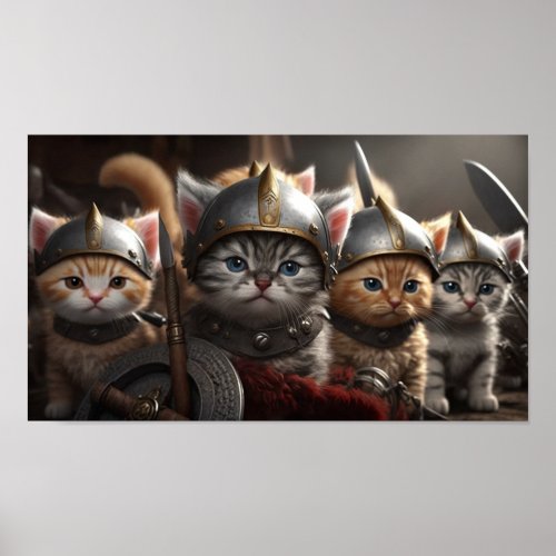 Cute Kittens as Viking Warriors Poster