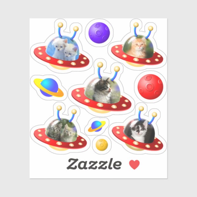 Cute Kittens Cats in UFOs Flying Saucers Alien Sticker (Sheet)