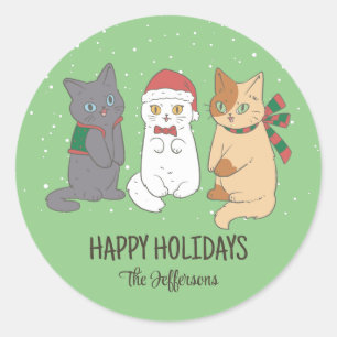 Cute Kittens Christmas Cat Snowy Winter Holiday Classic Round Sticker