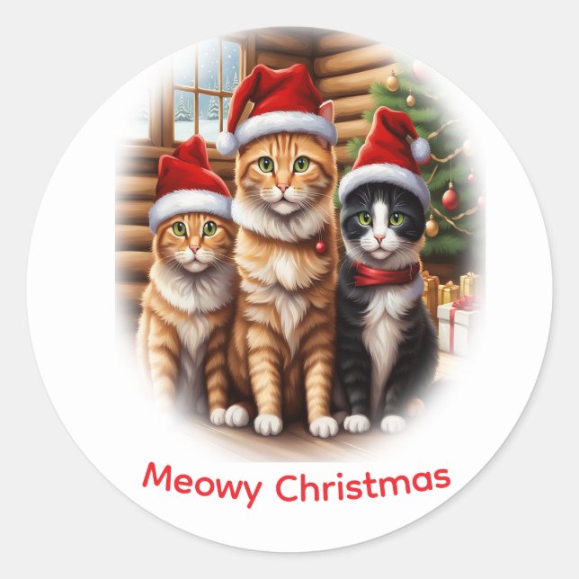 Cute Kittens Christmas Classic Round Sticker (Front)