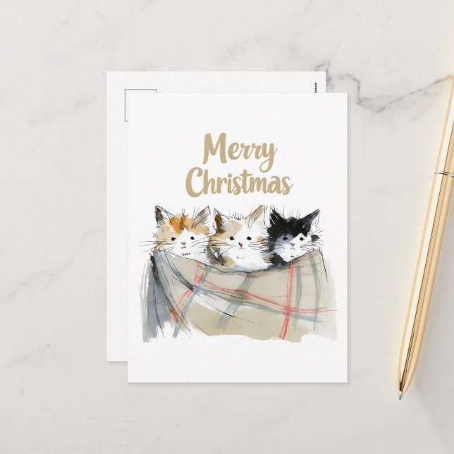 Cute Kittens Christmas Holiday Postcard (Front/Back In Situ)