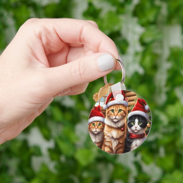 Cute Kittens Christmas Keychain (Hand)