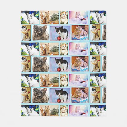 Cute Kittens Collage Christmas Blue Fleece Blanket