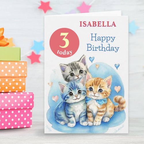 Cute Kittens Custom Name Age Kids Happy Birthday