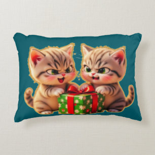 **Cute Kittens Fighting Over a Gift – Funny Christ Accent Pillow