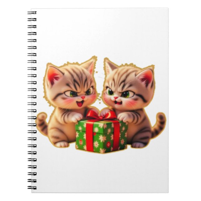 **Cute Kittens Fighting Over a Gift – Funny Christ Notebook (Front)