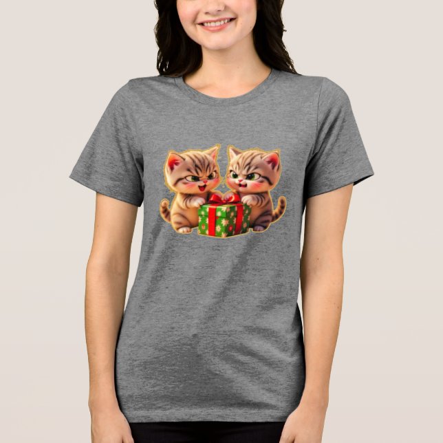 **Cute Kittens Fighting Over a Gift – Funny Christ Tri-Blend Shirt (Front)
